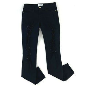 Frame Denim Black Womens Le Skinny de Jeanne Pre Distressed Skinny Jeans 25x28.5